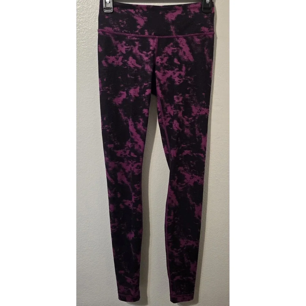 Lululemon Wunder Under Crop II Purple/Black Tie Dye Mid-rise Leggings Size 4